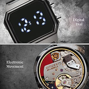 Strada Electronic Movement Digital Watch with ION Plated Black Stainless Steel Strap (41x37mm) (6.75-8.50 Inch)