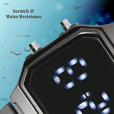 Strada Electronic Movement Digital Watch with ION Plated Black Stainless Steel Strap (41x37mm) (6.75-8.50 Inch)