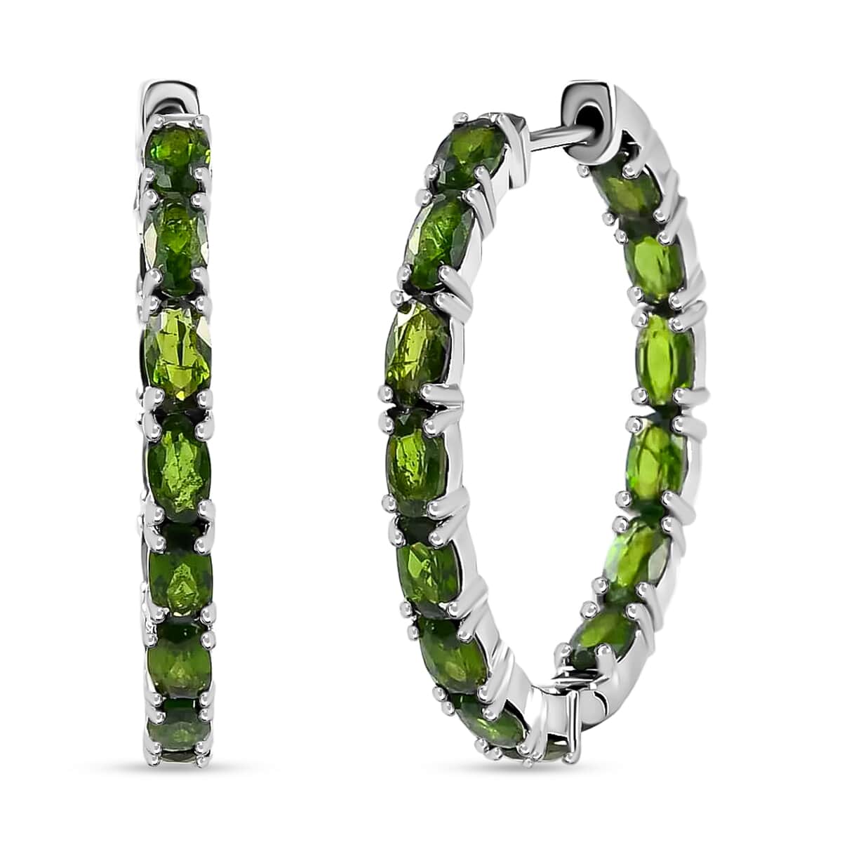 Chrome Diopside Inside Out Hoop Earrings, Platinum Over Sterling Silver Earrings, In Out Silver Hoops, Diopside Hoops 7.40 ctw image number 0