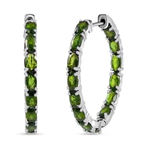 Chrome Diopside Inside Out Hoop Earrings, Platinum Over Sterling Silver Earrings, In Out Silver Hoops, Diopside Hoops 7.40 ctw