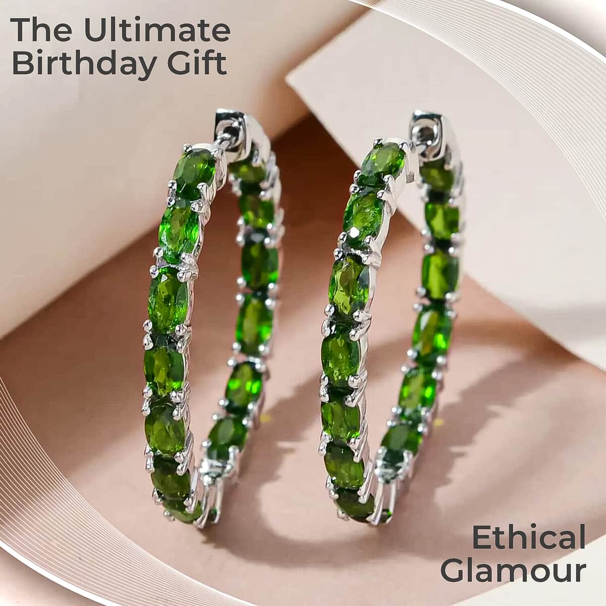 Chrome Diopside Inside Out Hoop Earrings, Platinum Over Sterling Silver Earrings, In Out Silver Hoops, Diopside Hoops 7.40 ctw image number 1