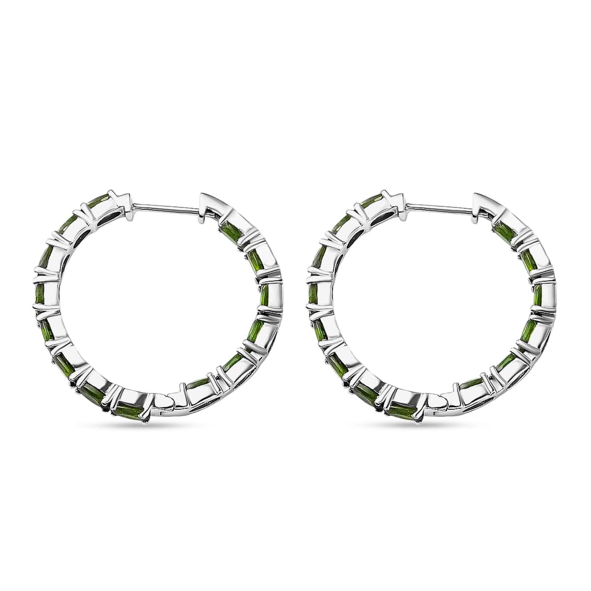 Chrome Diopside Inside Out Hoop Earrings, Platinum Over Sterling Silver Earrings, In Out Silver Hoops, Diopside Hoops 7.40 ctw image number 3