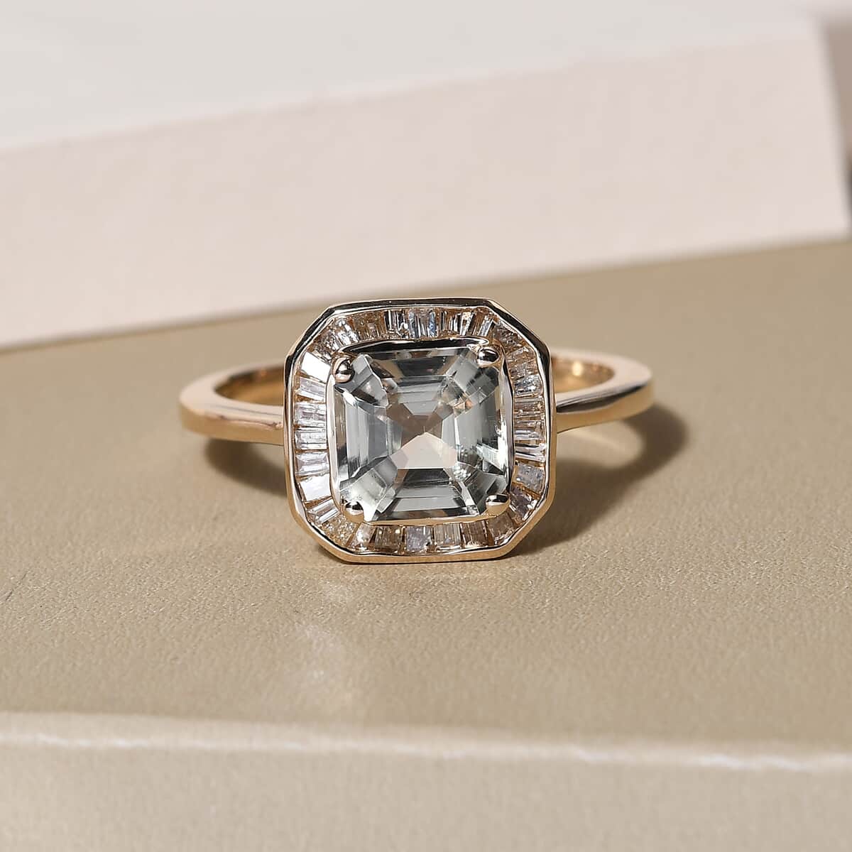 Luxoro 14K Yellow Gold AAA Asscher Cut Turkizite and G-H I3 Diamond Halo Ring (Size 7.0) 2.20 ctw image number 1