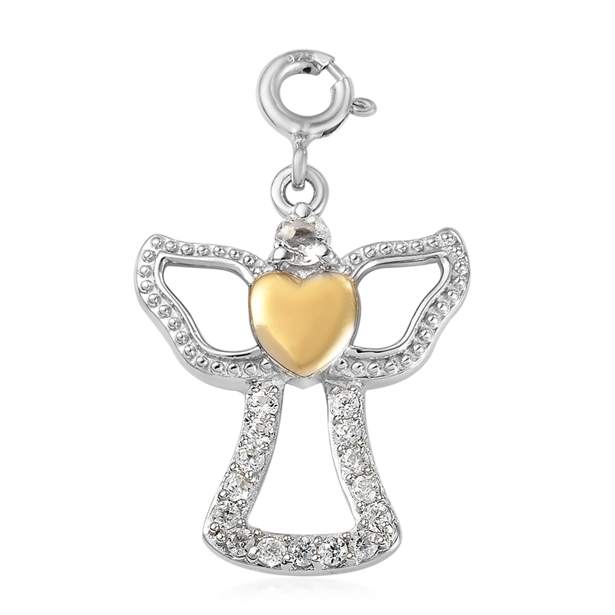 Petalite and White Zircon Angel Heart Charm in Vermeil Yellow Gold and Sterling Silver 0.40 ctw image number 0