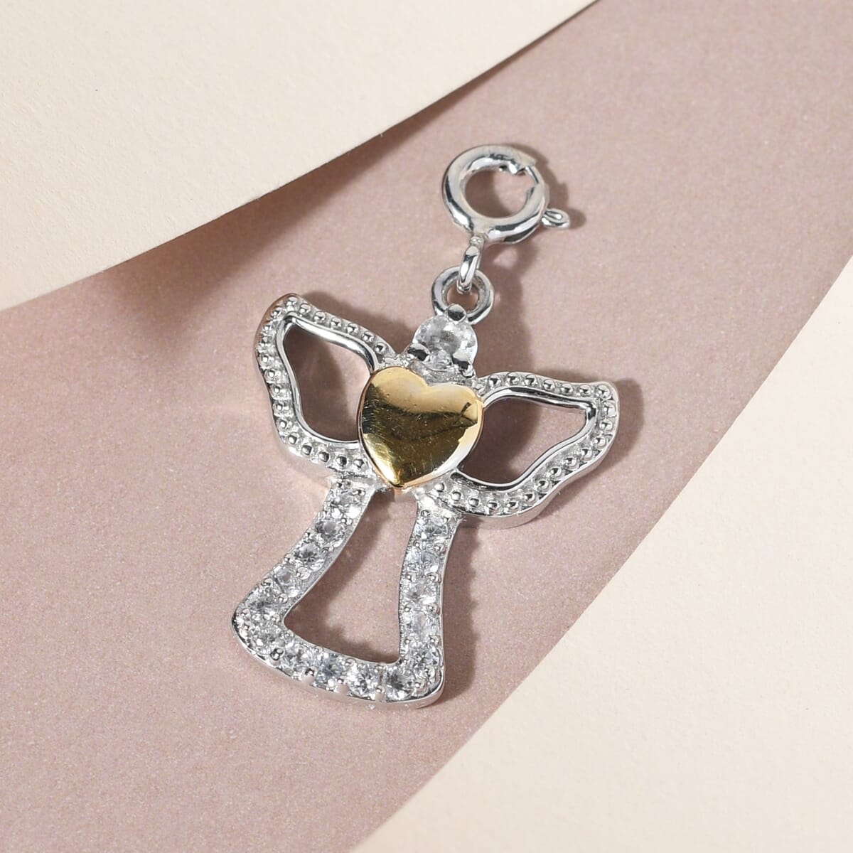 Petalite and White Zircon Angel Heart Charm in Vermeil Yellow Gold and Sterling Silver 0.40 ctw image number 1