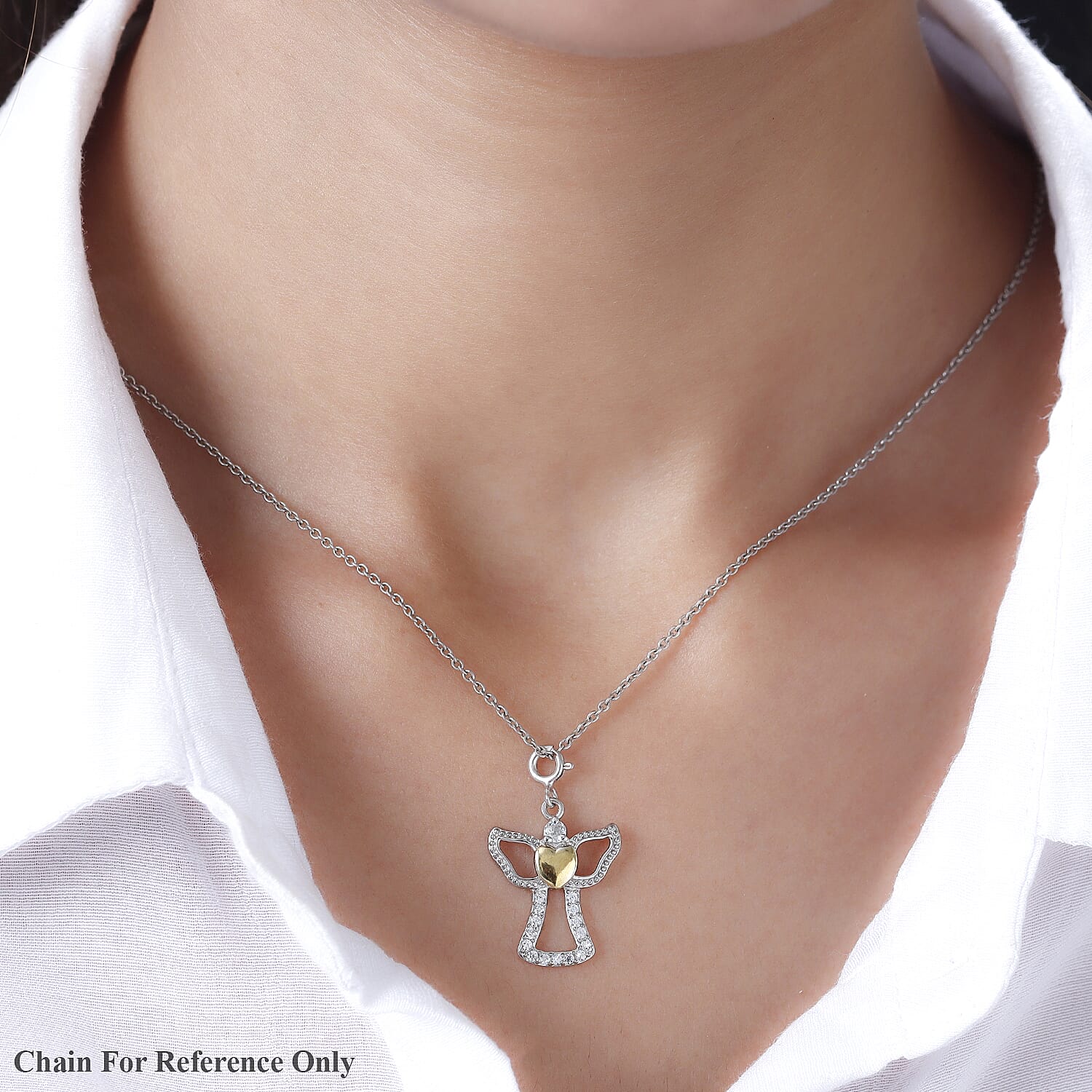 Petalite and White Zircon Angel Heart Charm in Vermeil Yellow Gold and Sterling Silver 0.40 ctw