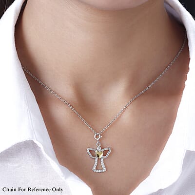 Petalite and White Zircon Angel Heart Charm in Vermeil Yellow Gold and Sterling Silver 0.40 ctw