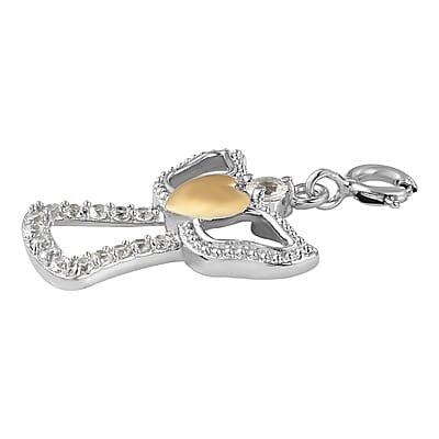 Petalite and White Zircon Angel Heart Charm in Vermeil Yellow Gold and Sterling Silver 0.40 ctw
