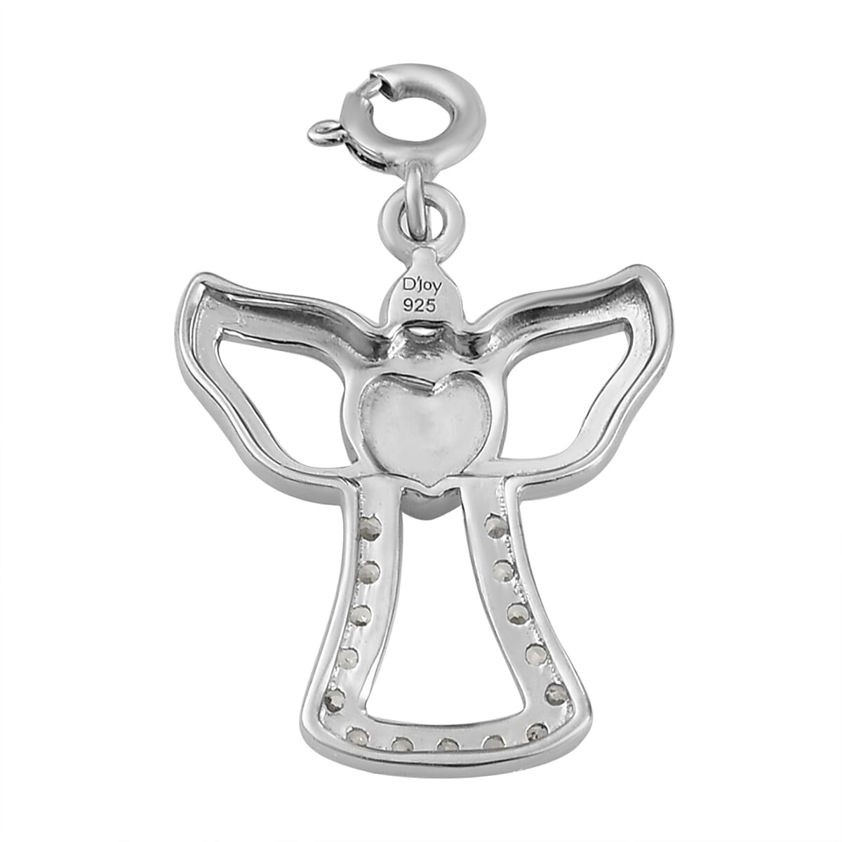 Petalite and White Zircon Angel Heart Charm in Vermeil Yellow Gold and Sterling Silver 0.40 ctw