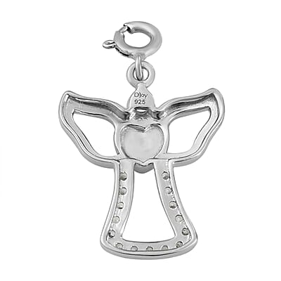 Petalite and White Zircon Angel Heart Charm in Vermeil Yellow Gold and Sterling Silver 0.40 ctw