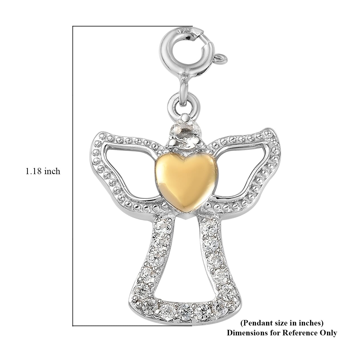Petalite and White Zircon Angel Heart Charm in Vermeil Yellow Gold and Sterling Silver 0.40 ctw image number 5