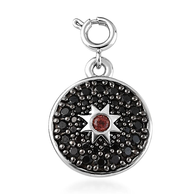 Karis Mozambique Garnet, Thai Black Spinel Star Starburst Snowflake Charm in Platinum Bond 1.15 ctw