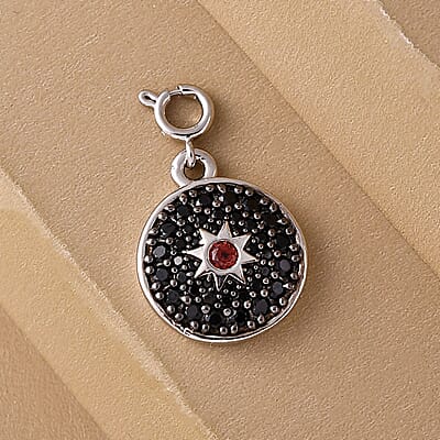 Karis Mozambique Garnet, Thai Black Spinel Star Starburst Snowflake Charm in Platinum Bond 1.15 ctw