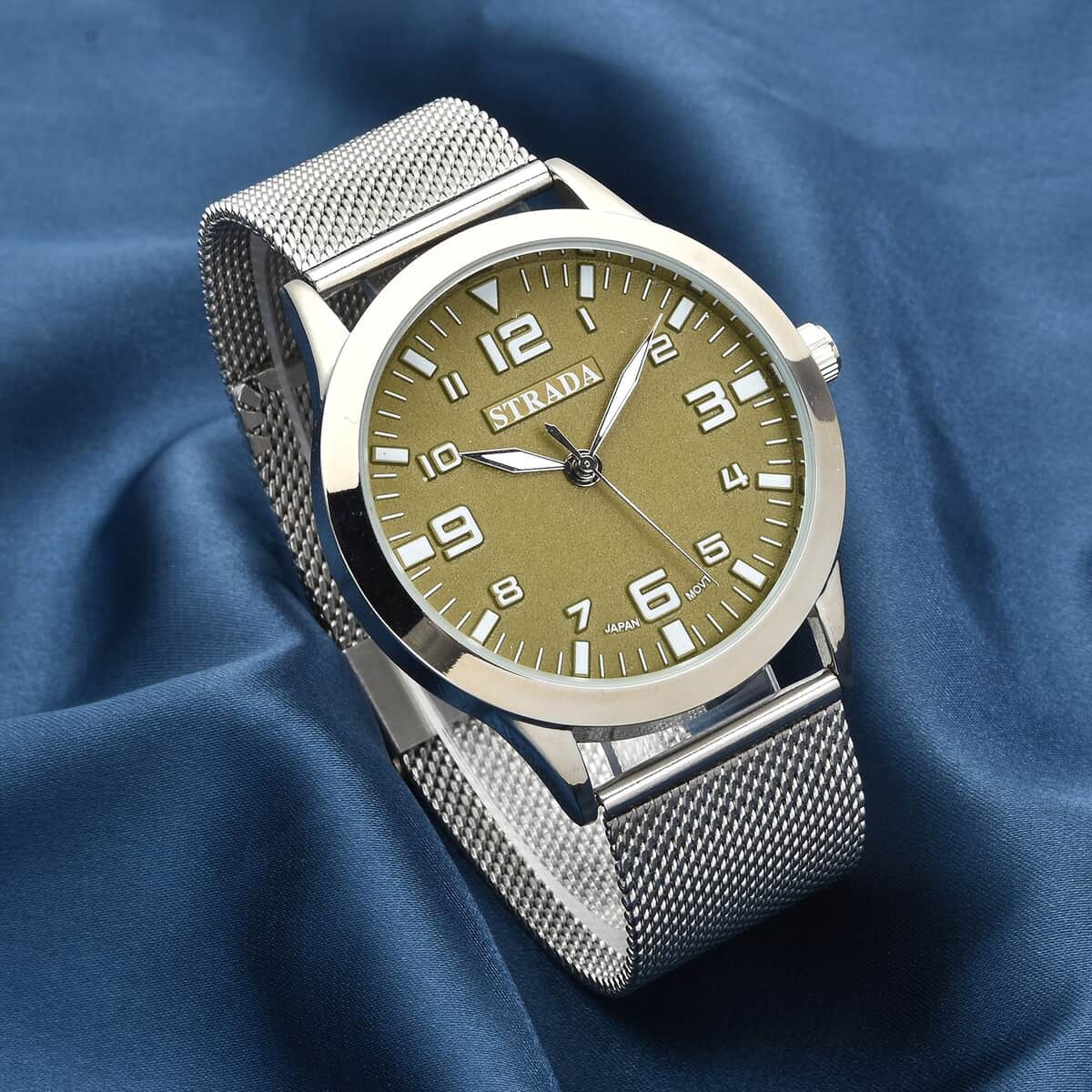 Strada Japanese Movement Dark Green Corrosion Watch with Stainless Steel Mesh Strap (42mm) (7.25-8.25Inches) image number 1