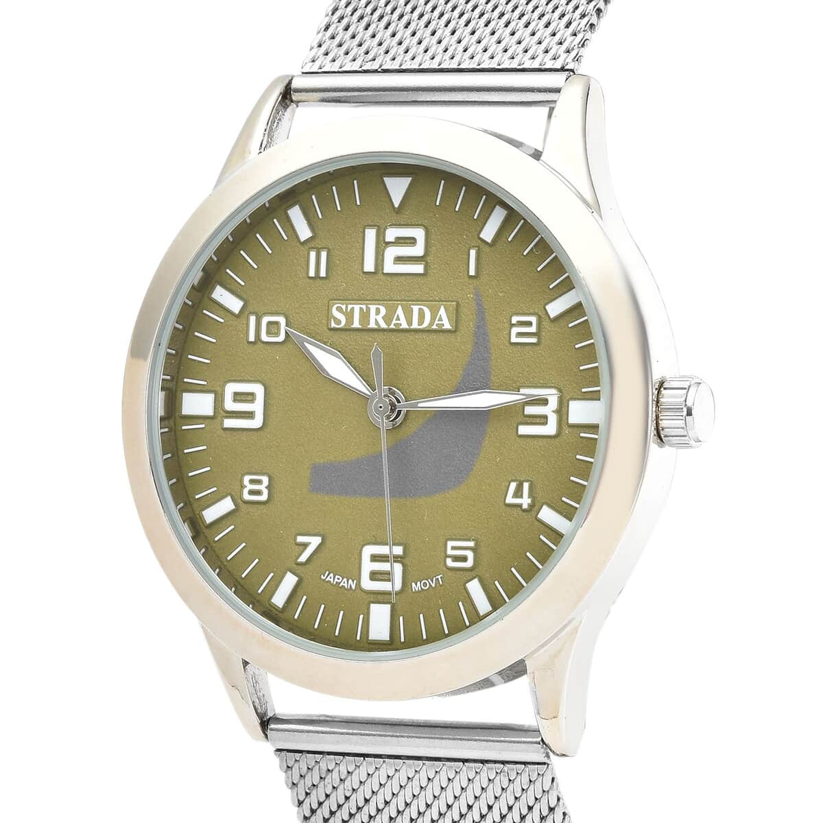 Strada Japanese Movement Dark Green Corrosion Watch with Stainless Steel Mesh Strap (42mm) (7.25-8.25Inches) image number 3