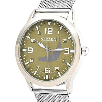 Strada Japanese Movement Dark Green Corrosion Watch with Stainless Steel Mesh Strap (42mm) (7.25-8.25Inches)