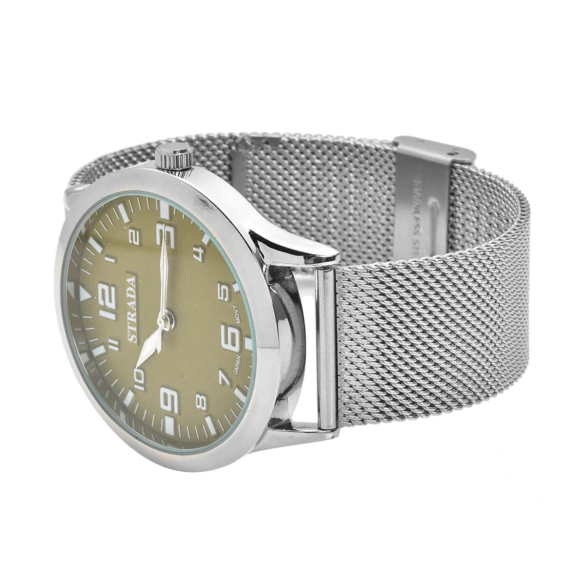 Strada Japanese Movement Dark Green Corrosion Watch with Stainless Steel Mesh Strap (42mm) (7.25-8.25Inches) image number 4