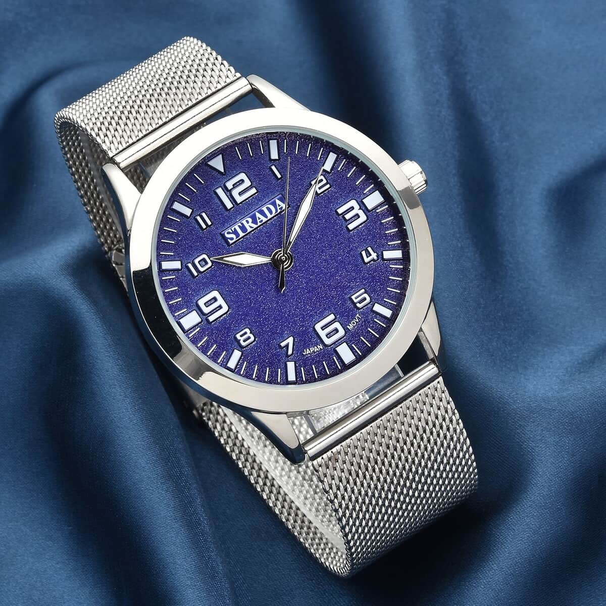 Strada Japanese Movement Navy Blue Corrosion Watch with Stainless Steel Mesh Strap (42mm) (7.25-8.25Inches) image number 1
