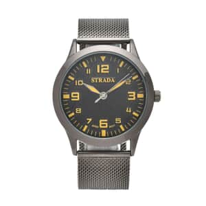 Strada Japanese Movement Black Corrosion Watch with Stainless Steel Mesh Strap (42mm) (7.25-8.25Inches)