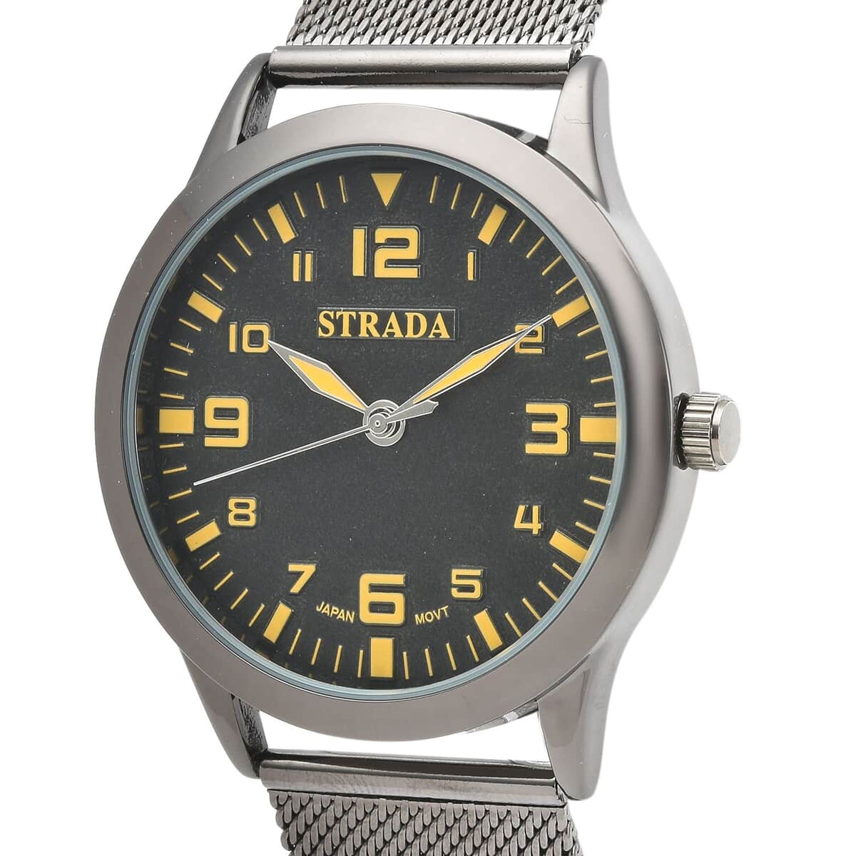 Strada Japanese Movement Black Corrosion Watch with Stainless Steel Mesh Strap (42mm) (7.25-8.25Inches) image number 3