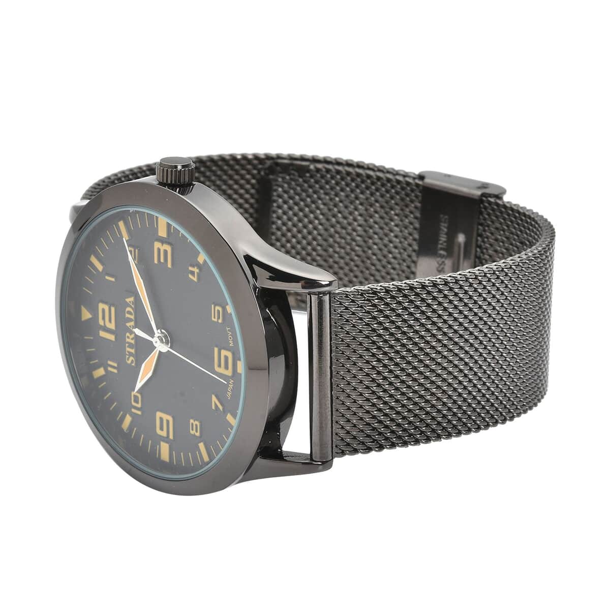 Strada Japanese Movement Black Corrosion Watch with Stainless Steel Mesh Strap (42mm) (7.25-8.25Inches) image number 4