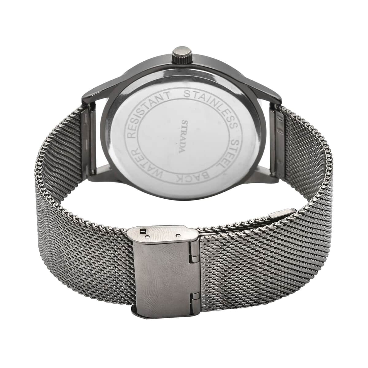 Strada Japanese Movement Black Corrosion Watch with Stainless Steel Mesh Strap (42mm) (7.25-8.25Inches) image number 5