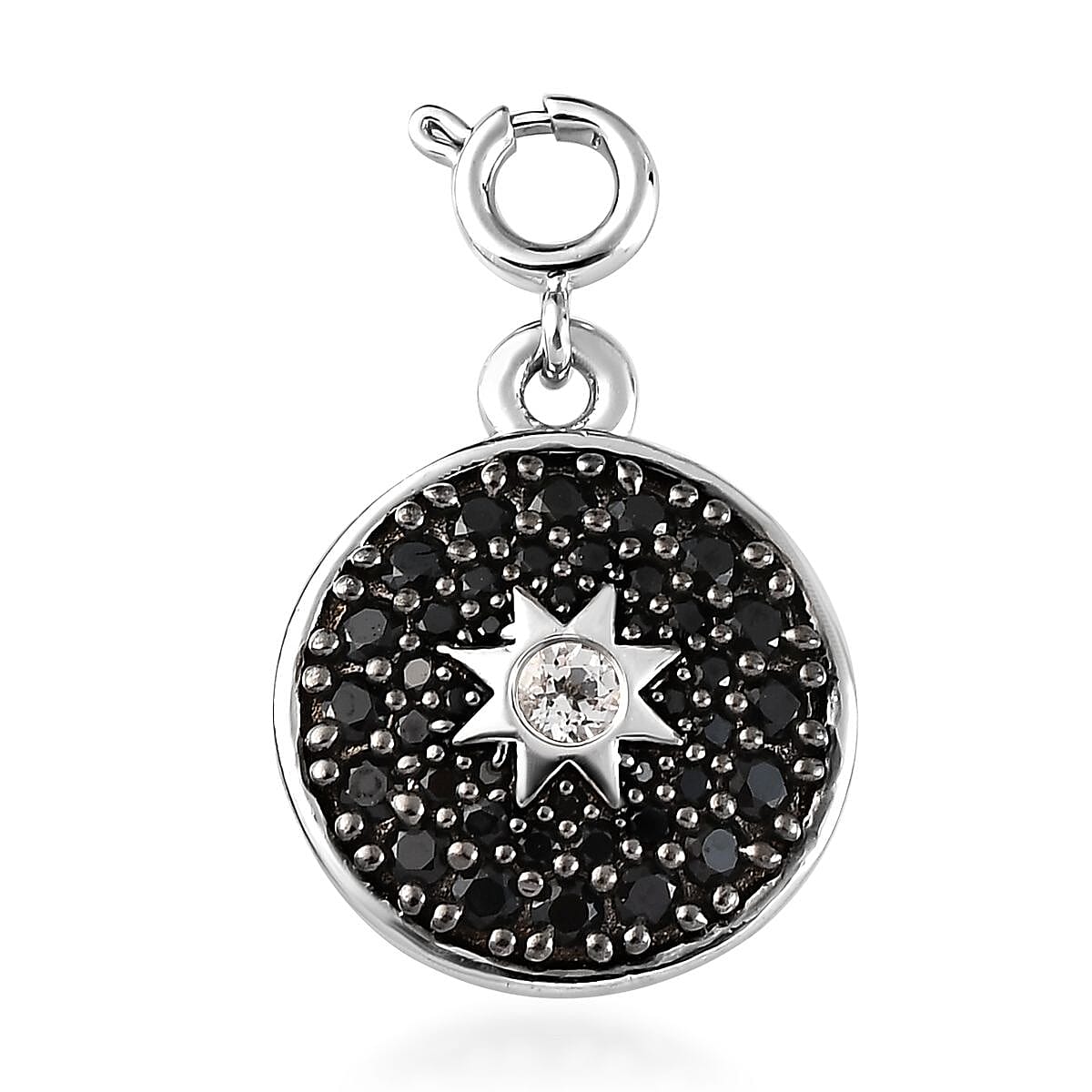 Karis White Topaz and Thai Black Spinel Star Charm in Platinum Bond 0.75 ctw