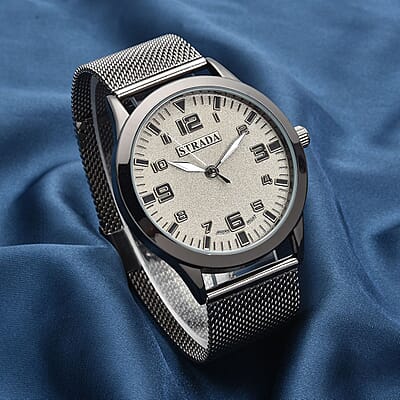 Strada Japanese Movement Gray Corrosion Watch with Stainless Steel Mesh Strap (42mm) (7.25-8.25Inches)