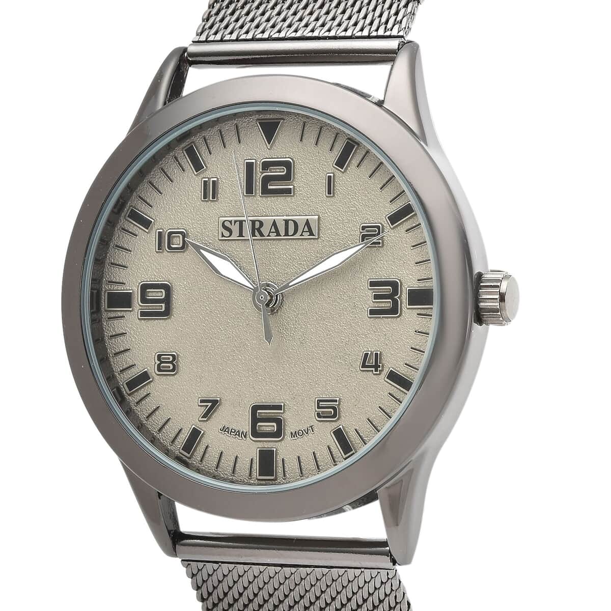 Strada Japanese Movement Gray Corrosion Watch with Stainless Steel Mesh Strap (42mm) (7.25-8.25Inches) image number 3