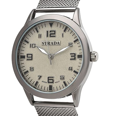 Strada Japanese Movement Gray Corrosion Watch with Stainless Steel Mesh Strap (42mm) (7.25-8.25Inches)