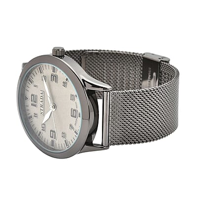Strada Japanese Movement Gray Corrosion Watch with Stainless Steel Mesh Strap (42mm) (7.25-8.25Inches)