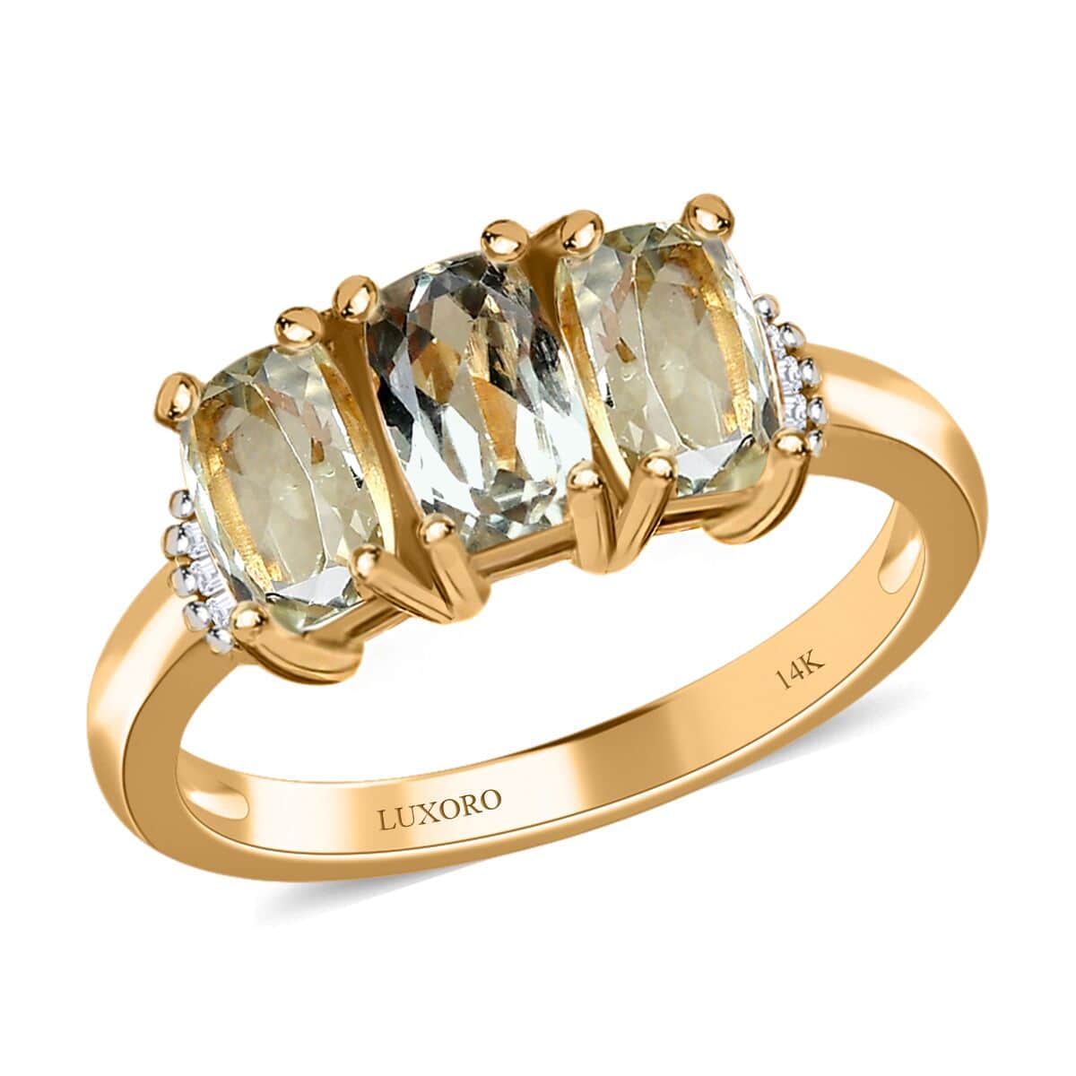 14K Yellow Gold AAA Turkizite and G-H I3 Diamond Trilogy Ring (Size 10.0) 1.80 ctw image number 0