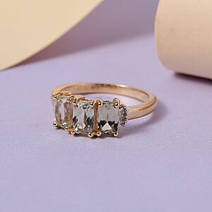 14K Yellow Gold AAA Turkizite and G-H I3 Diamond Trilogy Ring (Size 10.0) 1.80 ctw