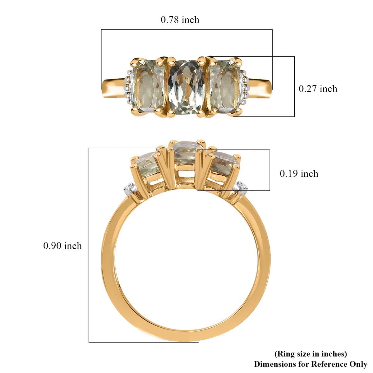 14K Yellow Gold AAA Turkizite and G-H I3 Diamond Trilogy Ring (Size 10.0) 1.80 ctw image number 5