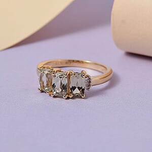 AAA Turkizite and G-H I3 Diamond 1.80 ctw Trilogy Ring in 14K Yellow Gold (Size 9.0)