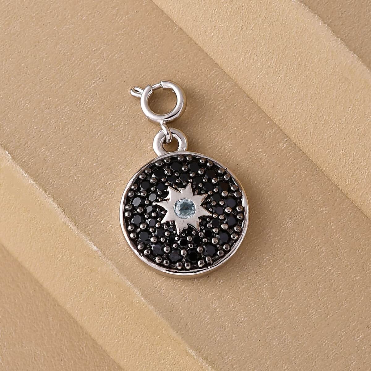 Karis Cambodian Blue Zircon, Thai Black Spinel Star Charm in Platinum Bond 0.80 ctw image number 1