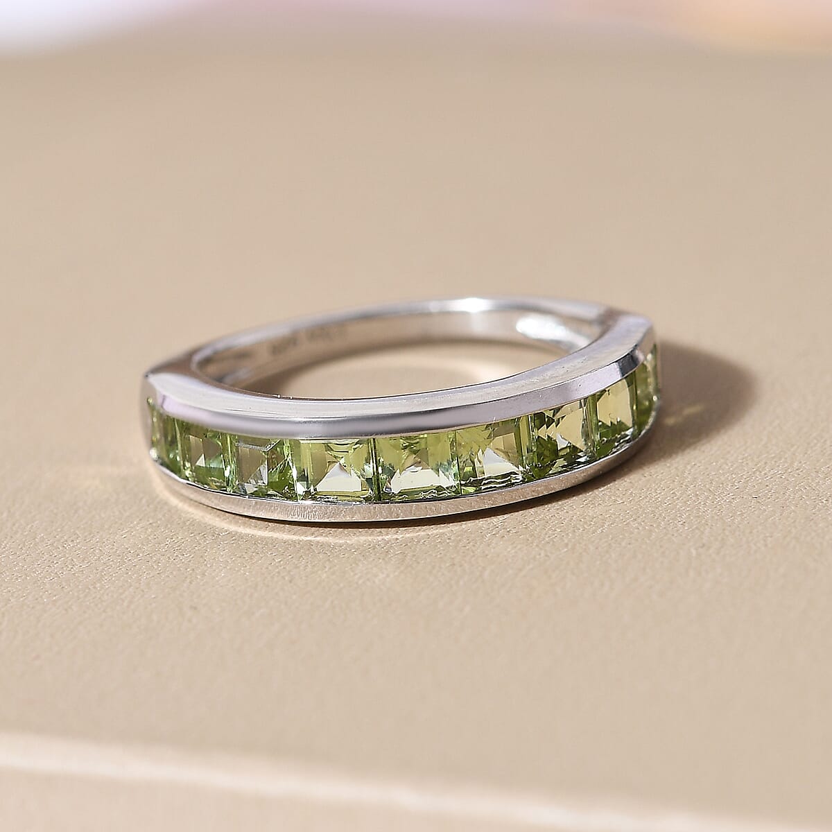 Arizona Peridot Half Eternity Band Ring in Platinum Over Sterling Silver (Size 5.0) 1.50 ctw image number 1