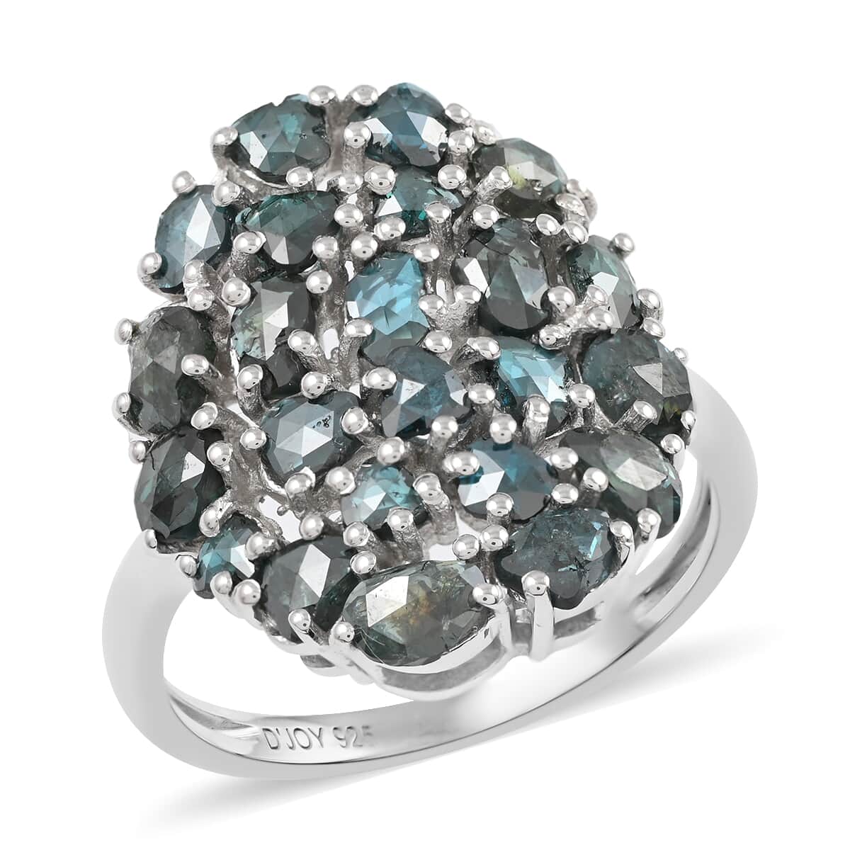 Blue Diamond (IR) Cluster Ring in Rhodium Over Sterling Silver 3.00 ctw image number 0