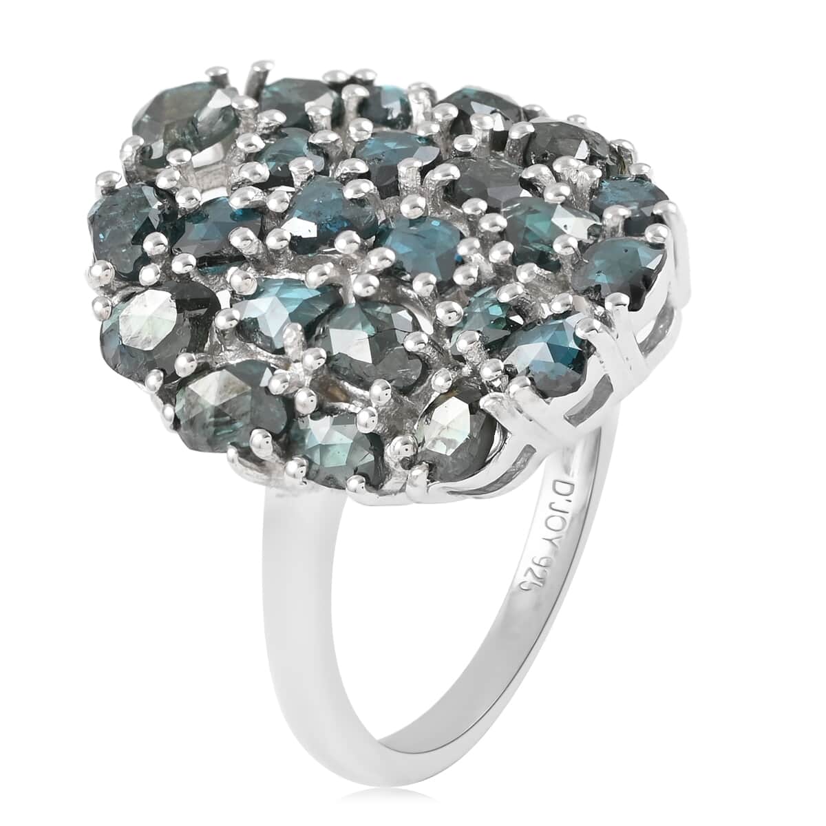 Blue Diamond (IR) Cluster Ring in Rhodium Over Sterling Silver 3.00 ctw image number 3