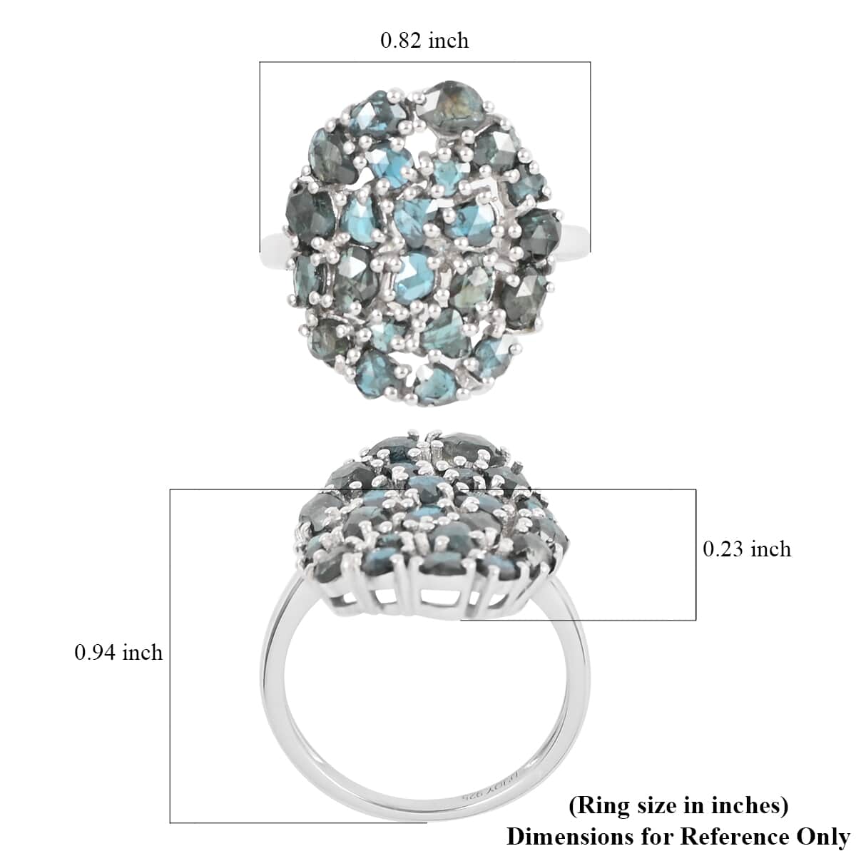 Blue Diamond (IR) Cluster Ring in Rhodium Over Sterling Silver 3.00 ctw image number 4