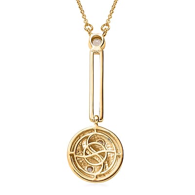 White Topaz Pink Enameled Yin Yang Paperclip Necklace 18 Inches in Vermeil Yellow Gold Over Sterling Silver 0.15 ctw