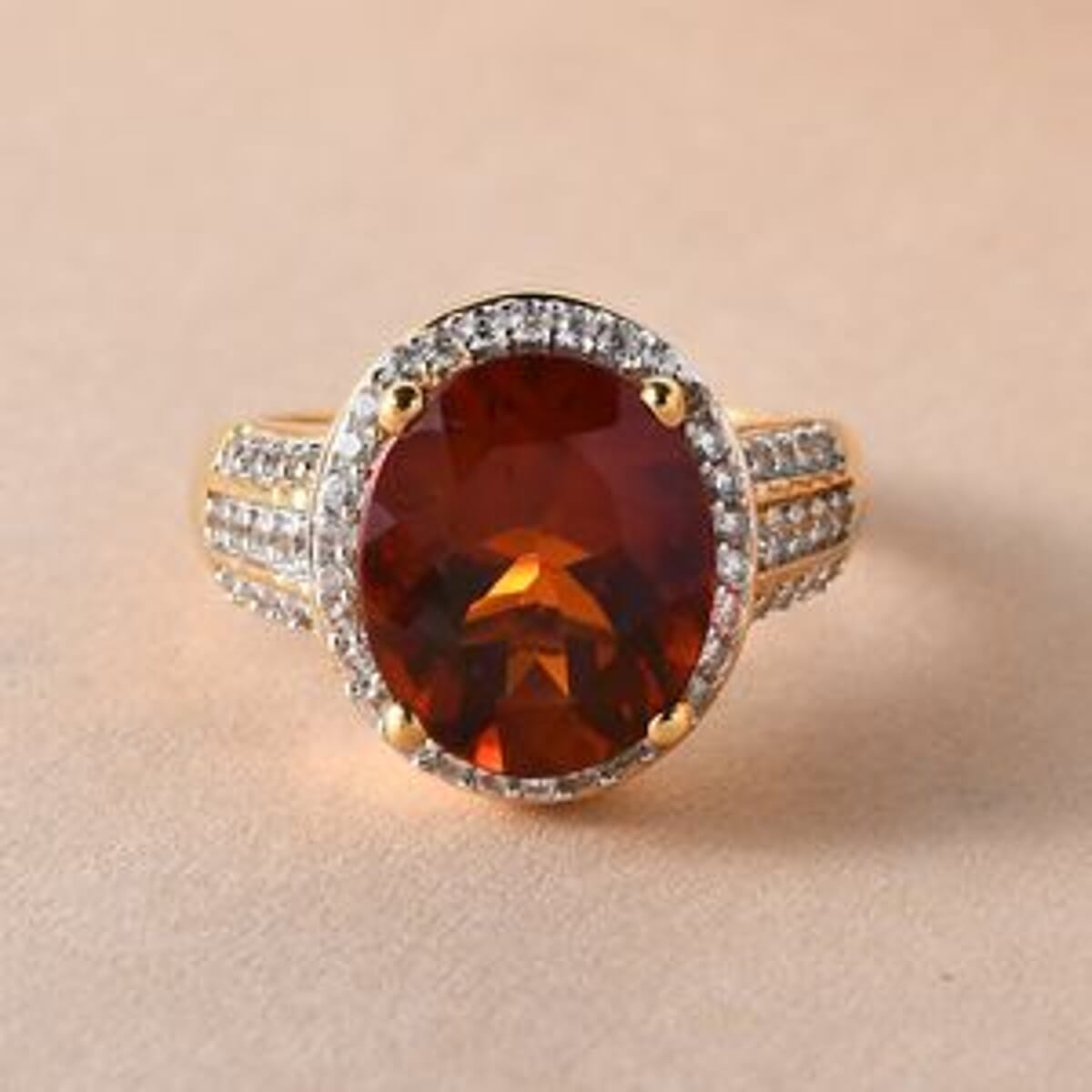 Cherry Brazilian Citrine and Multi Gemstone 4.56 ctw Ring in 14K Yellow Gold Over Sterling Silver (Size 5.5) image number 1