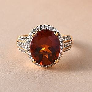 Cherry Brazilian Citrine and Multi Gemstone 4.56 ctw Ring in 14K Yellow Gold Over Sterling Silver (Size 5.5)