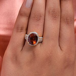 Cherry Brazilian Citrine and Multi Gemstone 4.56 ctw Ring in 14K Yellow Gold Over Sterling Silver (Size 5.5)