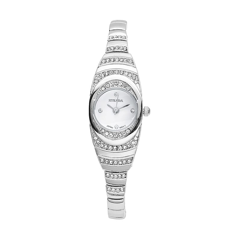 Strada Austrian Crystal Japanese Movement Bracelet Watch in Silvertone (42.40x20.30mm) (6.0-7.25 Inch)