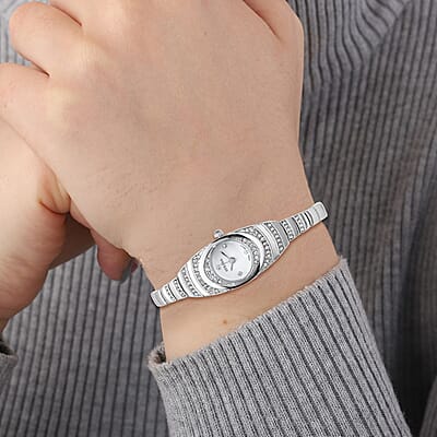 Strada Austrian Crystal Japanese Movement Bracelet Watch in Silvertone (42.40x20.30mm) (6.0-7.25 Inch)