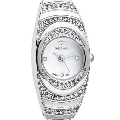 Strada Austrian Crystal Japanese Movement Bracelet Watch in Silvertone (42.40x20.30mm) (6.0-7.25 Inch)