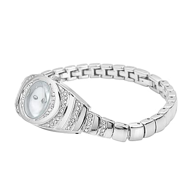Strada Austrian Crystal Japanese Movement Bracelet Watch in Silvertone (42.40x20.30mm) (6.0-7.25 Inch)