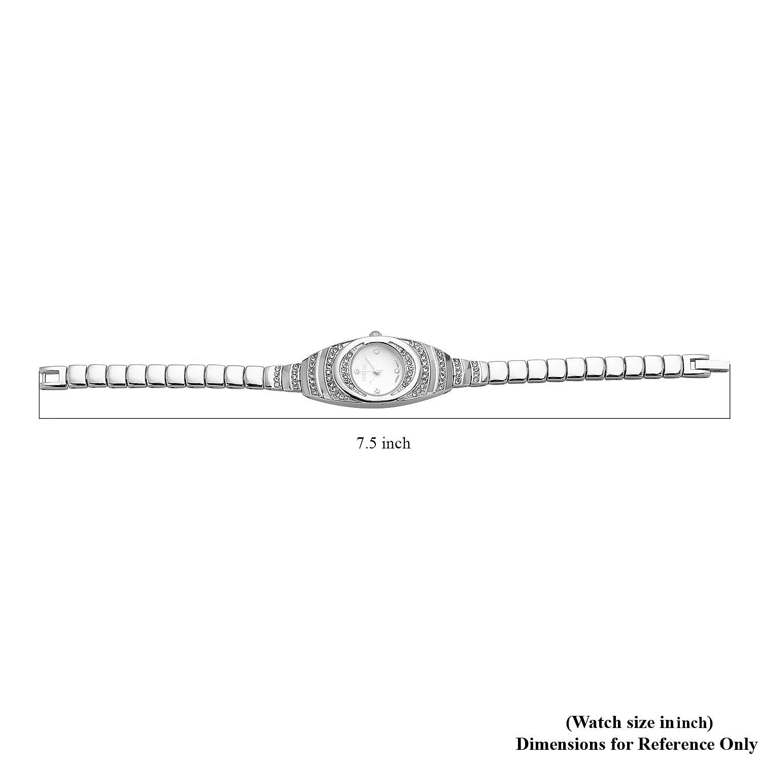 STRADA Austrian Crystal Japanese Movement Bracelet Watch in Silvertone (42.40x20.30mm) (6.0-7.25 Inch)