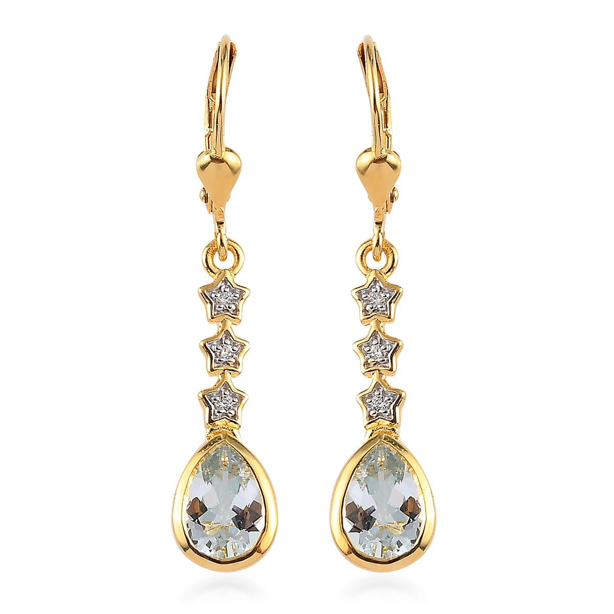 Espirito Santo Aquamarine and White Zircon Dangle Earrings in Vermeil Yellow Gold Over Sterling Silver 1.60 ctw